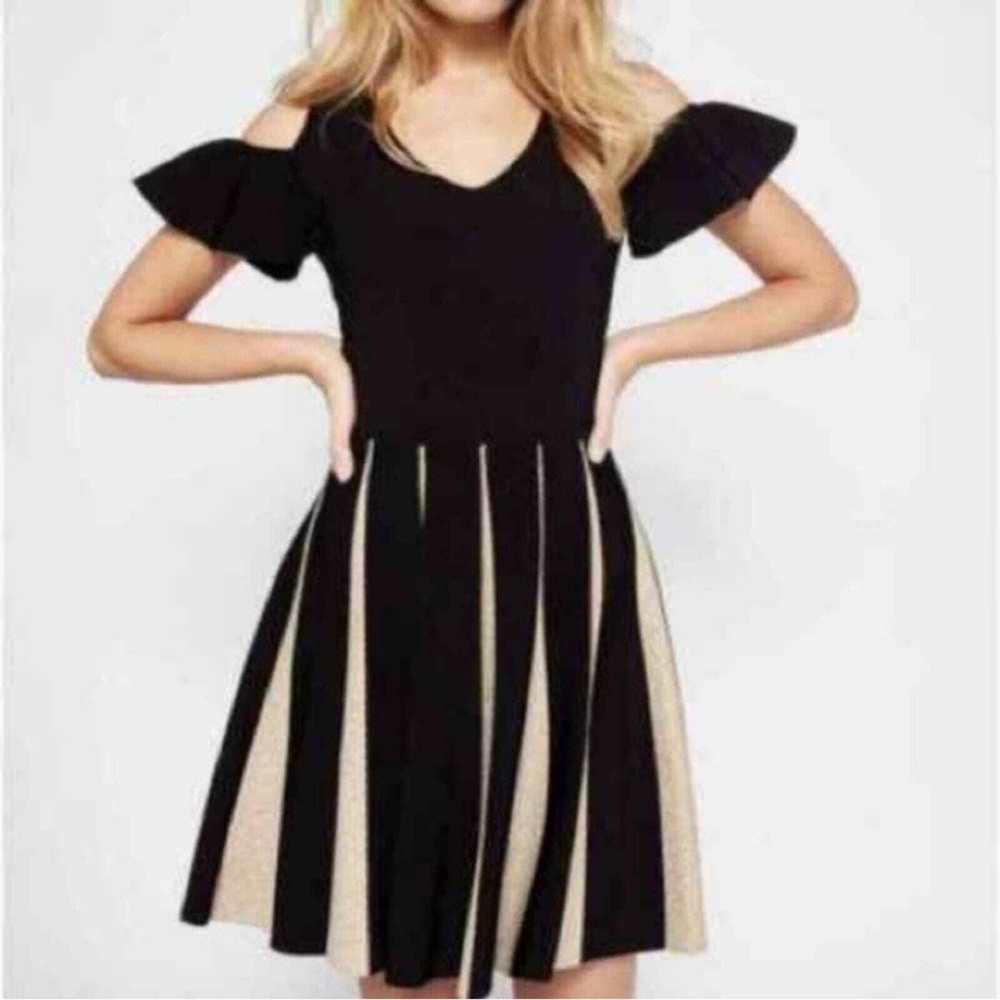 Stylish Black and Cream Cold Shoulder Dress